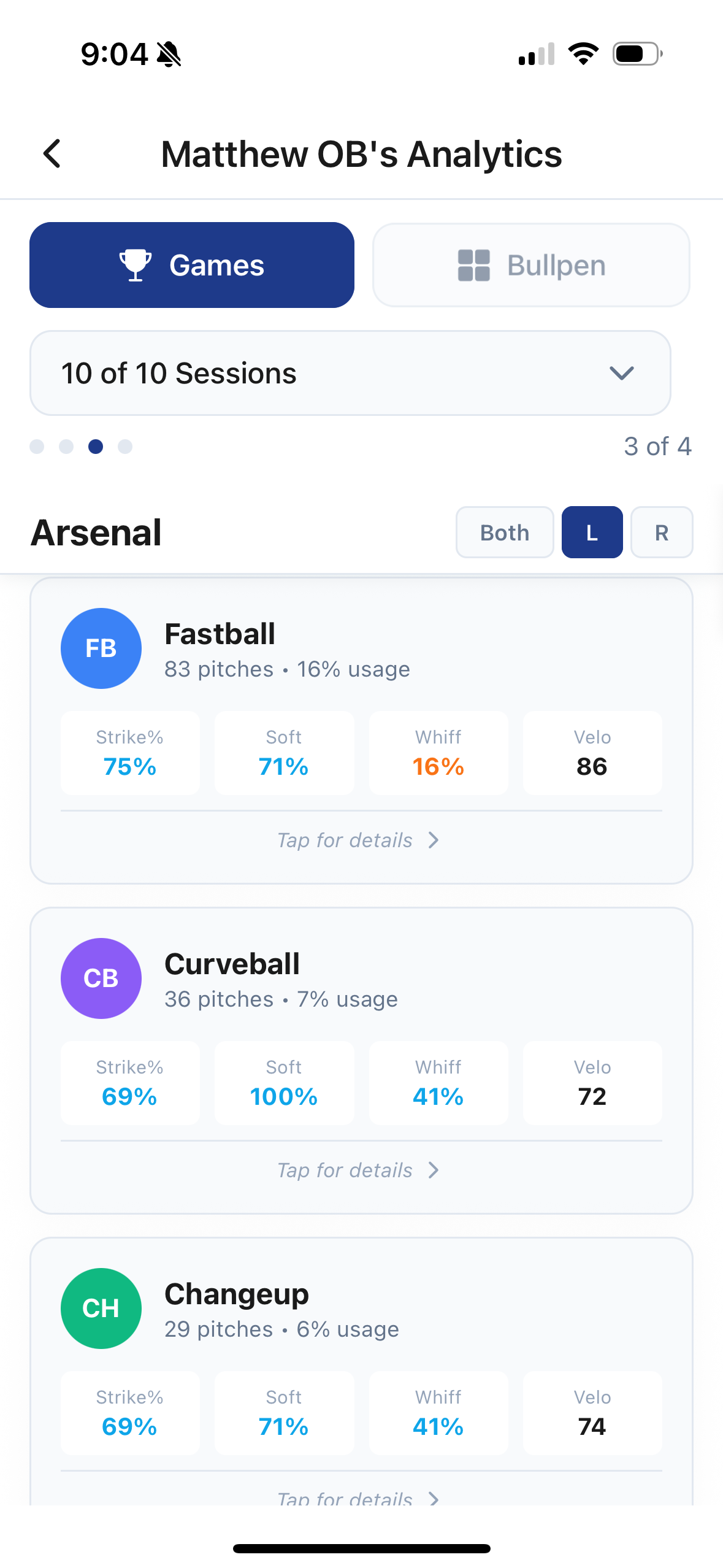 Arsenal breakdown screen