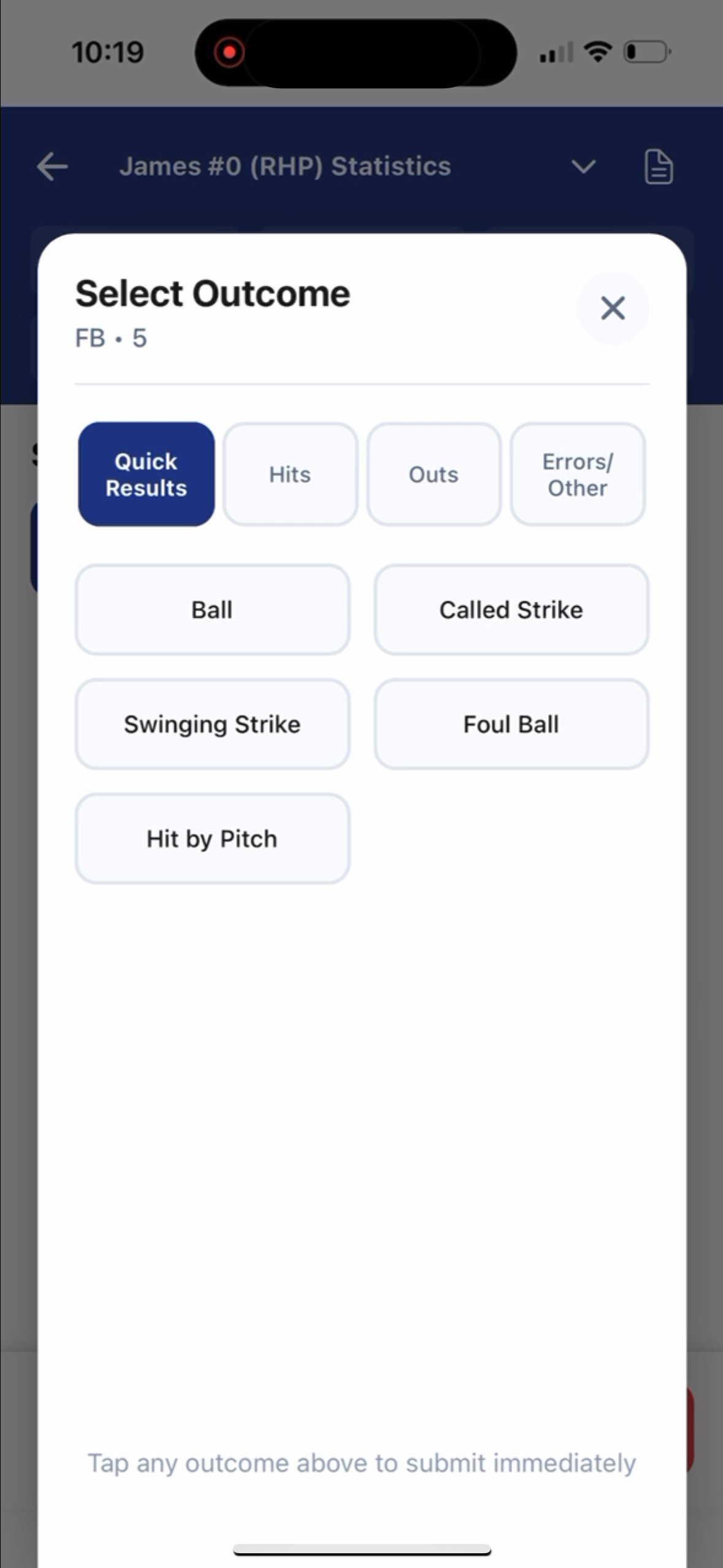 Outcome Selection Screen